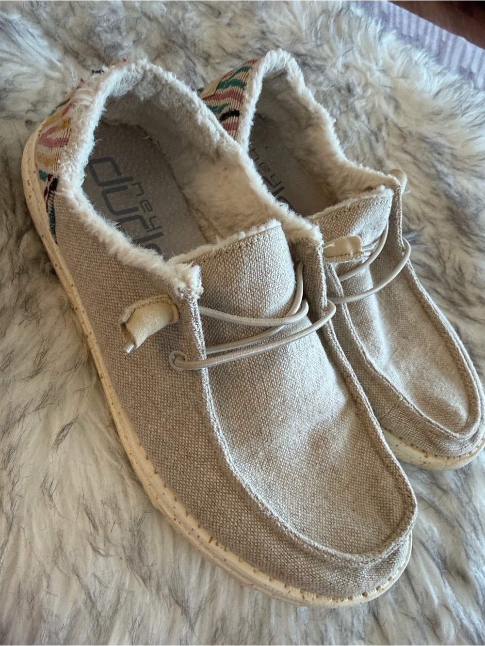 Hey Dude Beige Slip-On Shoes with Faux Fur Lining